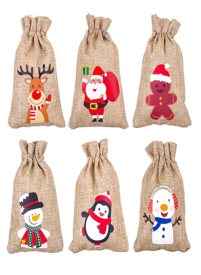 DERAYEE 12Pcs Christmas Jute Burlap Gift Bags with Drawstring, Small Craft Canvas Goodie Bags for Xmas Party Wedding Supplies (10 * 15 CM) - Image 4